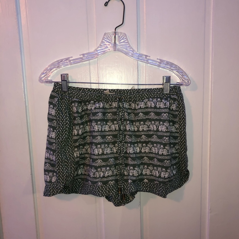 Green Patterned Flowy Shorts